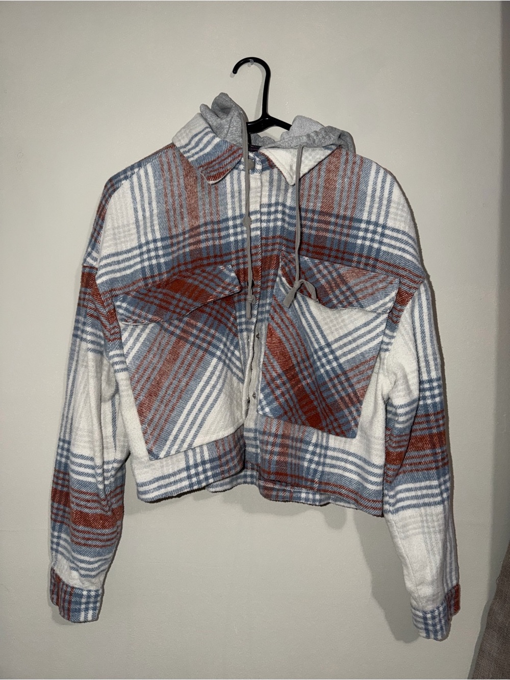 Canyon Creek Women’s Plaid Cropped Hooded Shacket Size Medium